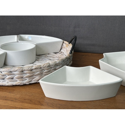 210 - Randerfurn Ceramic Serving Platters with 6 Removable Dishes, a Round Central Bowl in Woven Tray with... 