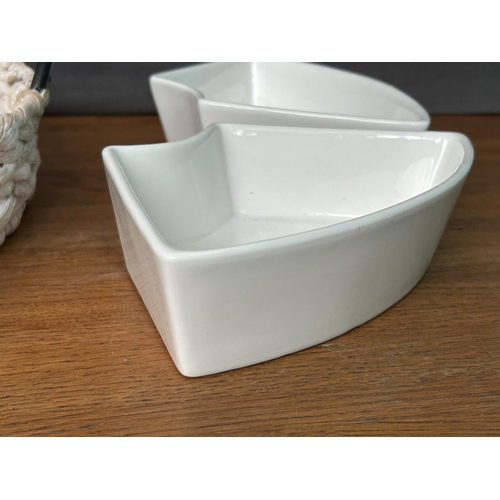 210 - Randerfurn Ceramic Serving Platters with 6 Removable Dishes, a Round Central Bowl in Woven Tray with... 