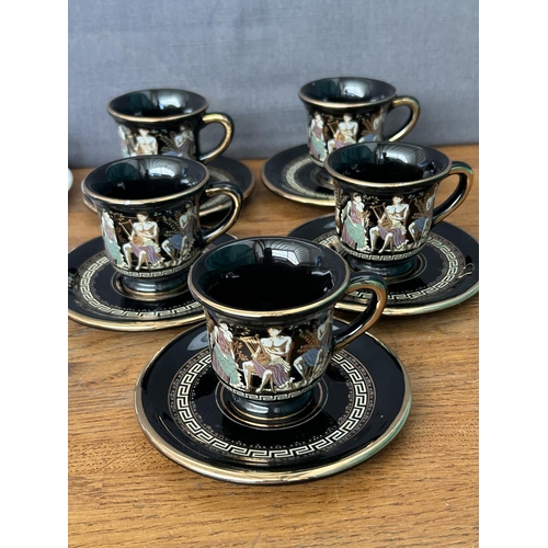 211 - x2 Coffee Sets To Include x5 24ct Gold Etched Greek Demitasse Cups & Saucers and x6 Thick White Cera... 