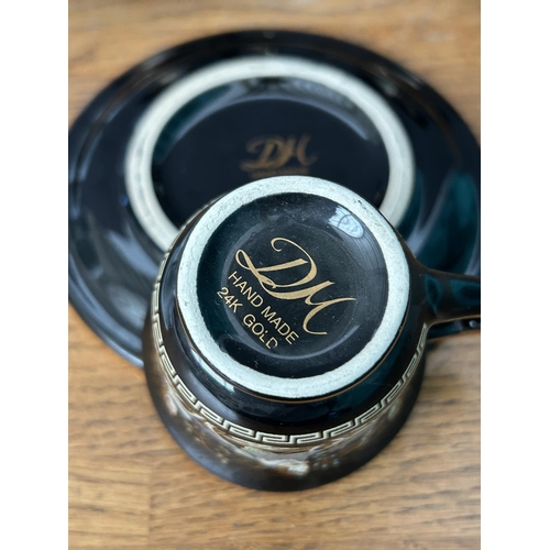 211 - x2 Coffee Sets To Include x5 24ct Gold Etched Greek Demitasse Cups & Saucers and x6 Thick White Cera... 