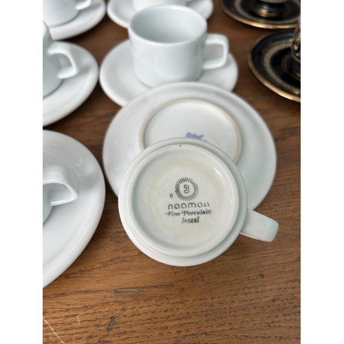 211 - x2 Coffee Sets To Include x5 24ct Gold Etched Greek Demitasse Cups & Saucers and x6 Thick White Cera... 