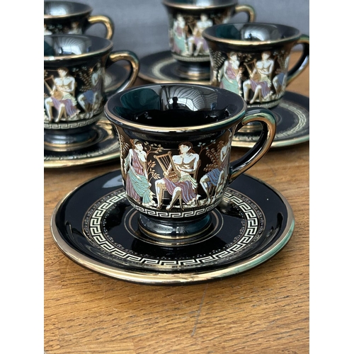 211 - x2 Coffee Sets To Include x5 24ct Gold Etched Greek Demitasse Cups & Saucers and x6 Thick White Cera... 