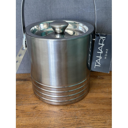 212 - Tahari Home Set with Stainless Steel Double Walled Ice Bucket and Pair of Tongs (Unused)
