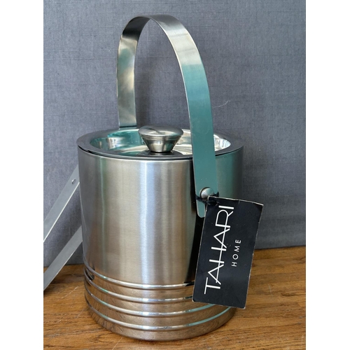 212 - Tahari Home Set with Stainless Steel Double Walled Ice Bucket and Pair of Tongs (Unused)