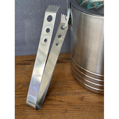 212 - Tahari Home Set with Stainless Steel Double Walled Ice Bucket and Pair of Tongs (Unused)