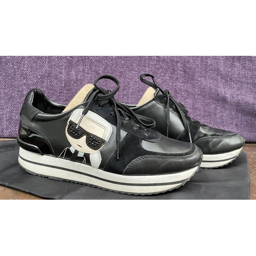 127 - Karl Lagerfeld Velocita II Karl Iconic Meteor Woman's Sneakers in Black Real Leather with dust Bag, ... 