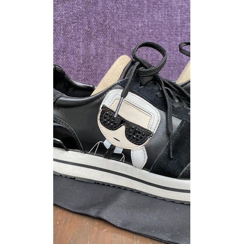 127 - Karl Lagerfeld Velocita II Karl Iconic Meteor Woman's Sneakers in Black Real Leather with dust Bag, ... 
