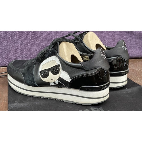 127 - Karl Lagerfeld Velocita II Karl Iconic Meteor Woman's Sneakers in Black Real Leather with dust Bag, ... 