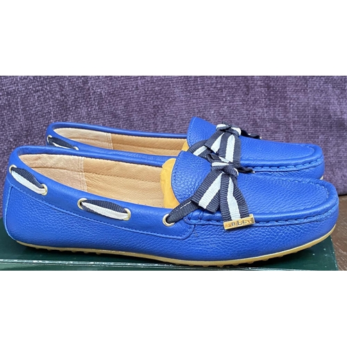 128 - Pair of Ralph Lauren Becka Royal Blue Leather Loafers with Striped Bow, Size UK 5/Euro 38 (Unused)