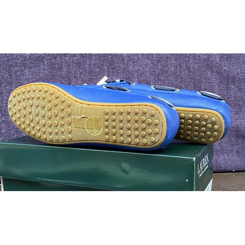 128 - Pair of Ralph Lauren Becka Royal Blue Leather Loafers with Striped Bow, Size UK 5/Euro 38 (Unused)