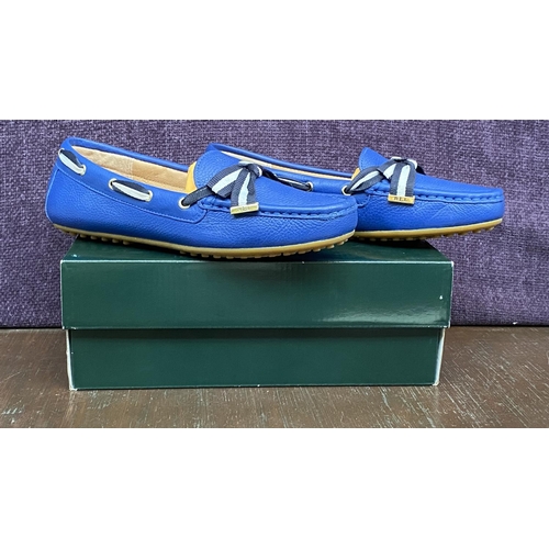 128 - Pair of Ralph Lauren Becka Royal Blue Leather Loafers with Striped Bow, Size UK 5/Euro 38 (Unused)