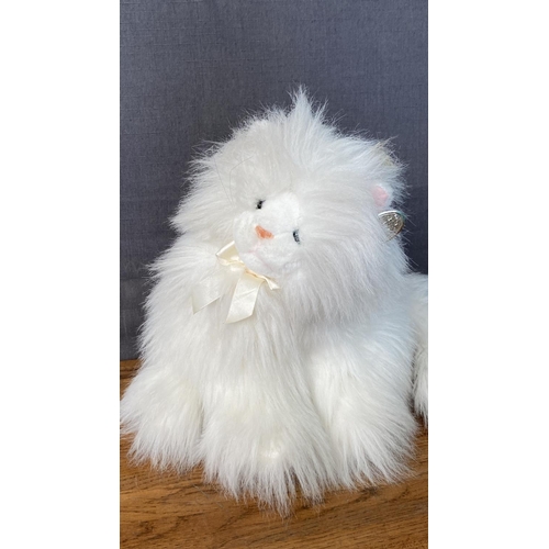 206 - Collectible Persian Cat Plush Toy with White Color Soft Fluffy Fur, Pink Nose and White Bow Around T... 