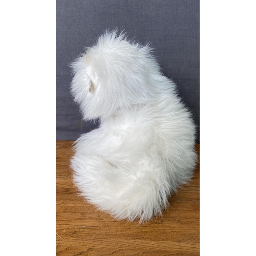 206 - Collectible Persian Cat Plush Toy with White Color Soft Fluffy Fur, Pink Nose and White Bow Around T... 