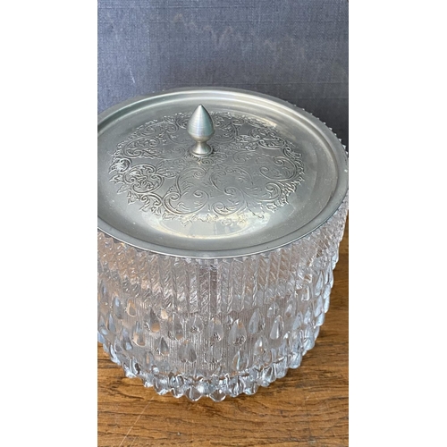 213 - Littala Raindrop Textured Glass Ice Bucket with Silver Plated Lid