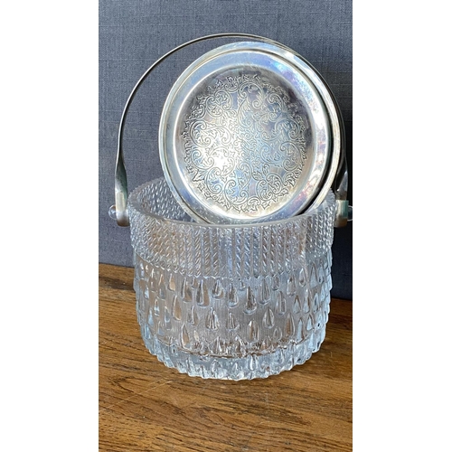 213 - Littala Raindrop Textured Glass Ice Bucket with Silver Plated Lid