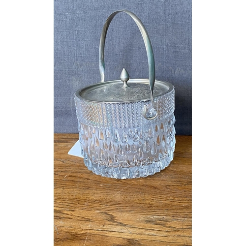 213 - Littala Raindrop Textured Glass Ice Bucket with Silver Plated Lid