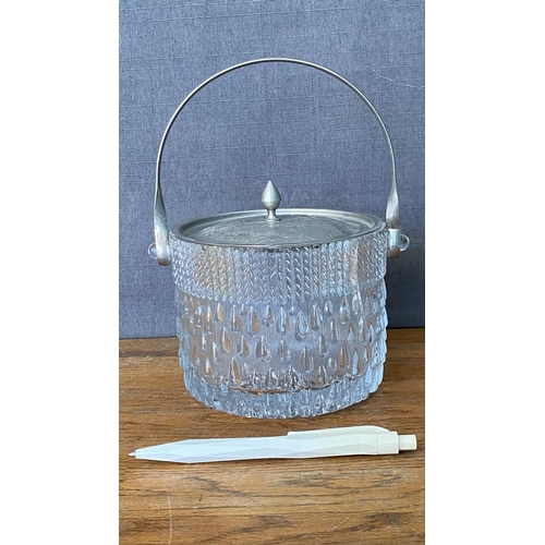 213 - Littala Raindrop Textured Glass Ice Bucket with Silver Plated Lid