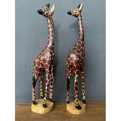 217 - x2 Carved Wood Tall Giraffe Sculptures (63xm H./each)