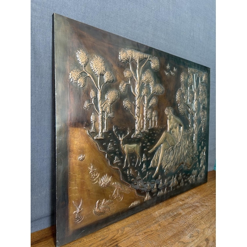 390 - Large Vintage Copper Bas-Relief Plaque Featuring 'Artemis' Goddess of Hunting (75 x 56cm)