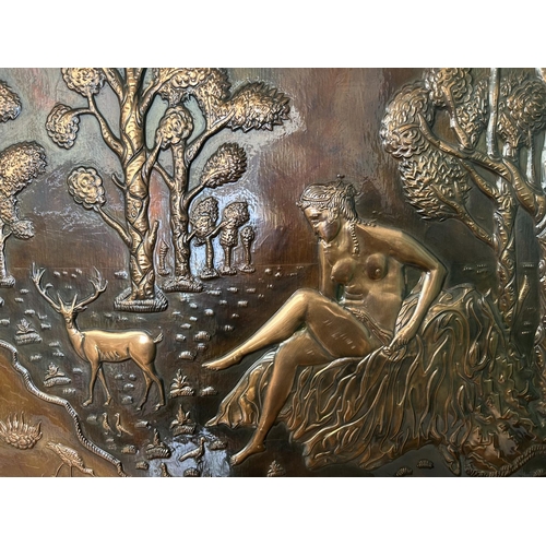 390 - Large Vintage Copper Bas-Relief Plaque Featuring 'Artemis' Goddess of Hunting (75 x 56cm)