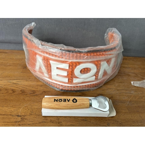 156 - x3 'Leon' Beer Collectibles, Ice Bucket, Rubber Drip Mat and Bottle Opener (Unused)