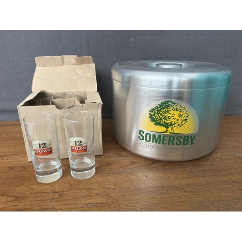 157 - Somersby Ice Bucket Together with 4 Ouzo 12 Glasses