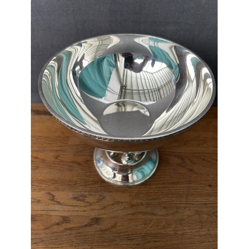 191 - Italian Silver Plated Center Piece Bowl Sitting on 3-Cherub Figures (30cm H., 20cm Diameter)