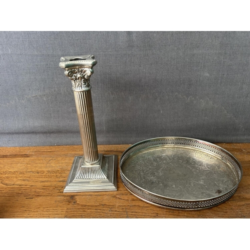 376 - Vintage Silver Plated Candle Stick and Ice Bucket
