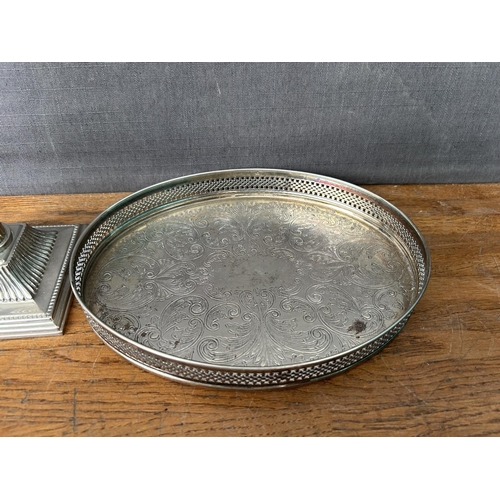 376 - Vintage Silver Plated Candle Stick and Ice Bucket