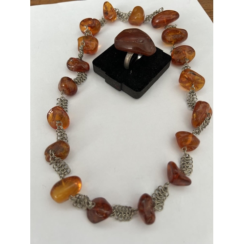 148 - Vintage Baltic Amber Necklace with Polished Amber Drops and Silver Tone Chain Together with Matching... 