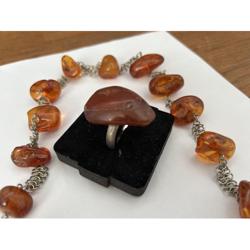 148 - Vintage Baltic Amber Necklace with Polished Amber Drops and Silver Tone Chain Together with Matching... 