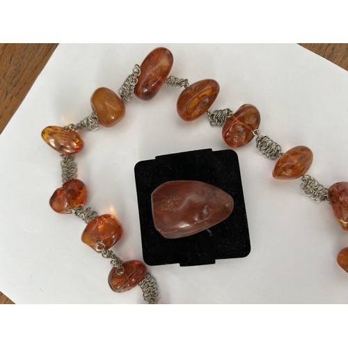 148 - Vintage Baltic Amber Necklace with Polished Amber Drops and Silver Tone Chain Together with Matching... 