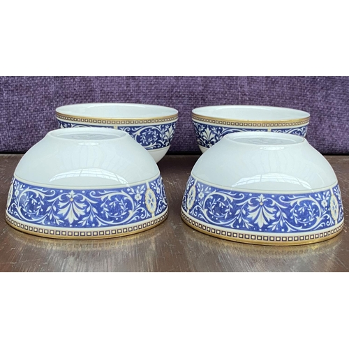 199 - x4 Royal Doulton Challinor-H5273 Pattern Fine Bone China Rice Bowls Crafted in England Featuring Blu... 