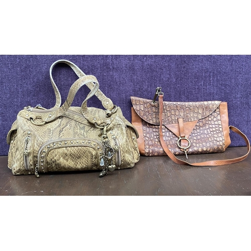 400 - x2 Vintage Handbags, x1 Brown Leather with Crocodile-Embossed Pattern Together with Kathy Van Zeelan... 