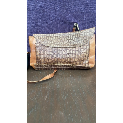 400 - x2 Vintage Handbags, x1 Brown Leather with Crocodile-Embossed Pattern Together with Kathy Van Zeelan... 