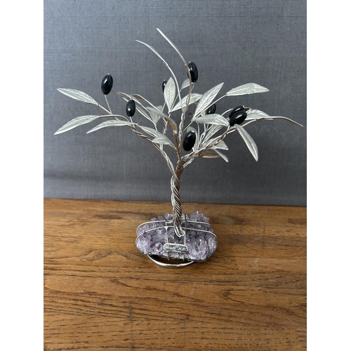 161 - Silver Olive Tree on Amethyst Stone Base