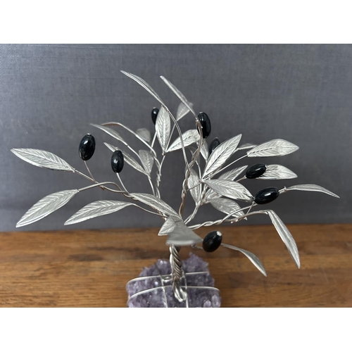 161 - Silver Olive Tree on Amethyst Stone Base