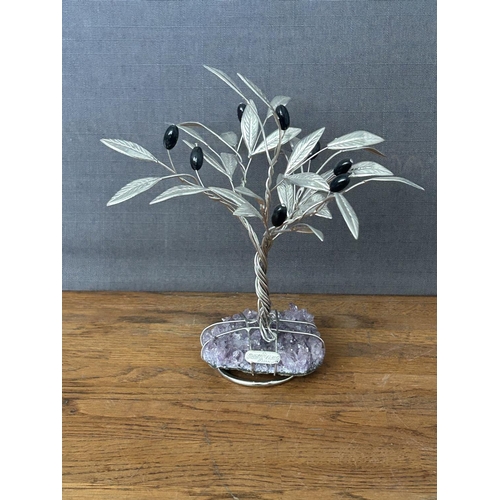 161 - Silver Olive Tree on Amethyst Stone Base