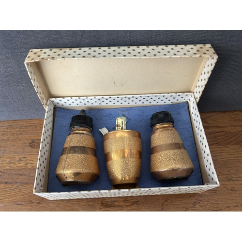379 - Vintage 1950's  Gold Etched Glass Cruet Set
