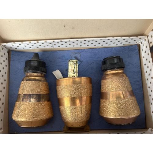 379 - Vintage 1950's  Gold Etched Glass Cruet Set