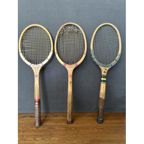 384 - x3 Vintage Wooden Collectible Tennis Rackets