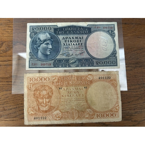 391 - x2 Vintage 1949 Greek Drachmas Banknotes of 20.000 and 10.000