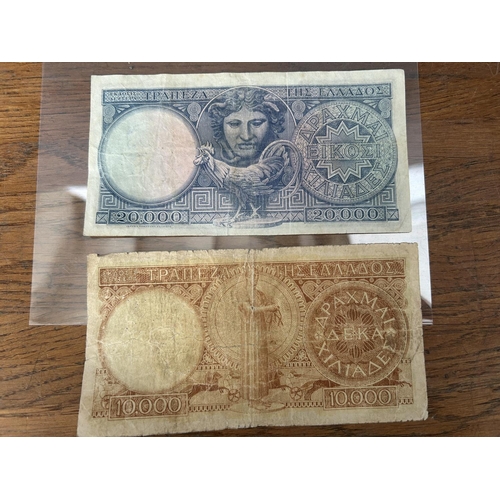 391 - x2 Vintage 1949 Greek Drachmas Banknotes of 20.000 and 10.000