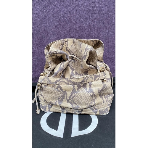 151 - Bill Blass Large Designer Beige Python Snake Skin Leather Hobo Shoulder Bag with Drawstring Closure ... 