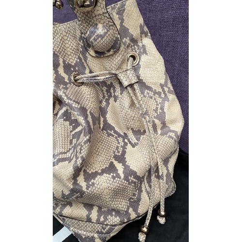 151 - Bill Blass Large Designer Beige Python Snake Skin Leather Hobo Shoulder Bag with Drawstring Closure ... 