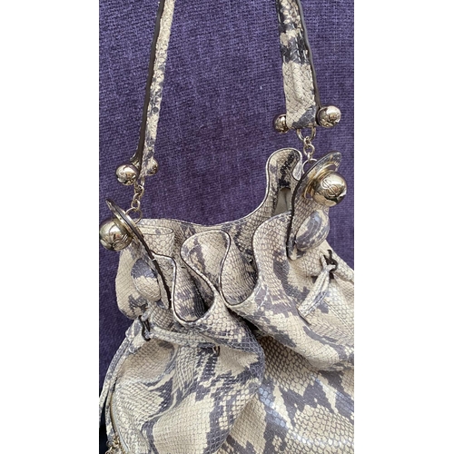151 - Bill Blass Large Designer Beige Python Snake Skin Leather Hobo Shoulder Bag with Drawstring Closure ... 