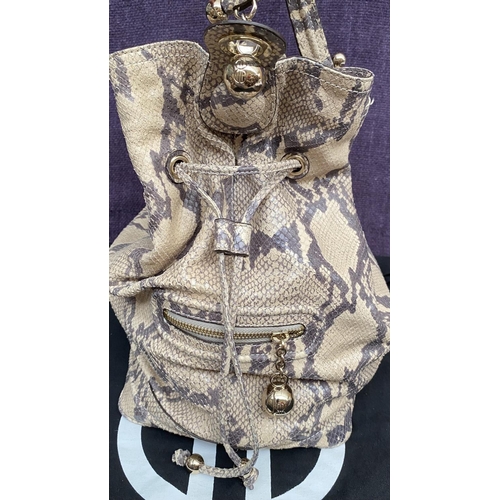 151 - Bill Blass Large Designer Beige Python Snake Skin Leather Hobo Shoulder Bag with Drawstring Closure ... 