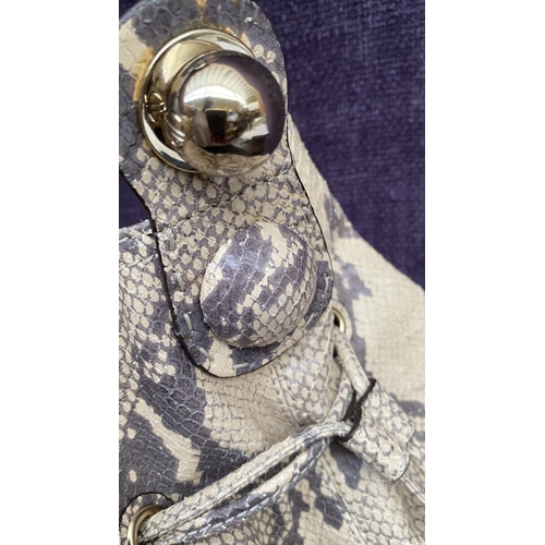 151 - Bill Blass Large Designer Beige Python Snake Skin Leather Hobo Shoulder Bag with Drawstring Closure ... 