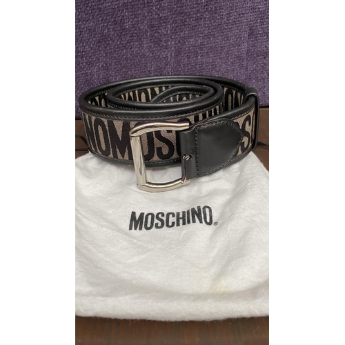 153 - Moschino Black Jacquard Logo Buckle Belt Made from Textile and Leather Size 40, 80cm L.(Unused) - Ta... 