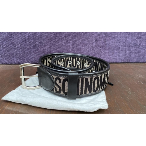 153 - Moschino Black Jacquard Logo Buckle Belt Made from Textile and Leather Size 40, 80cm L.(Unused) - Ta... 